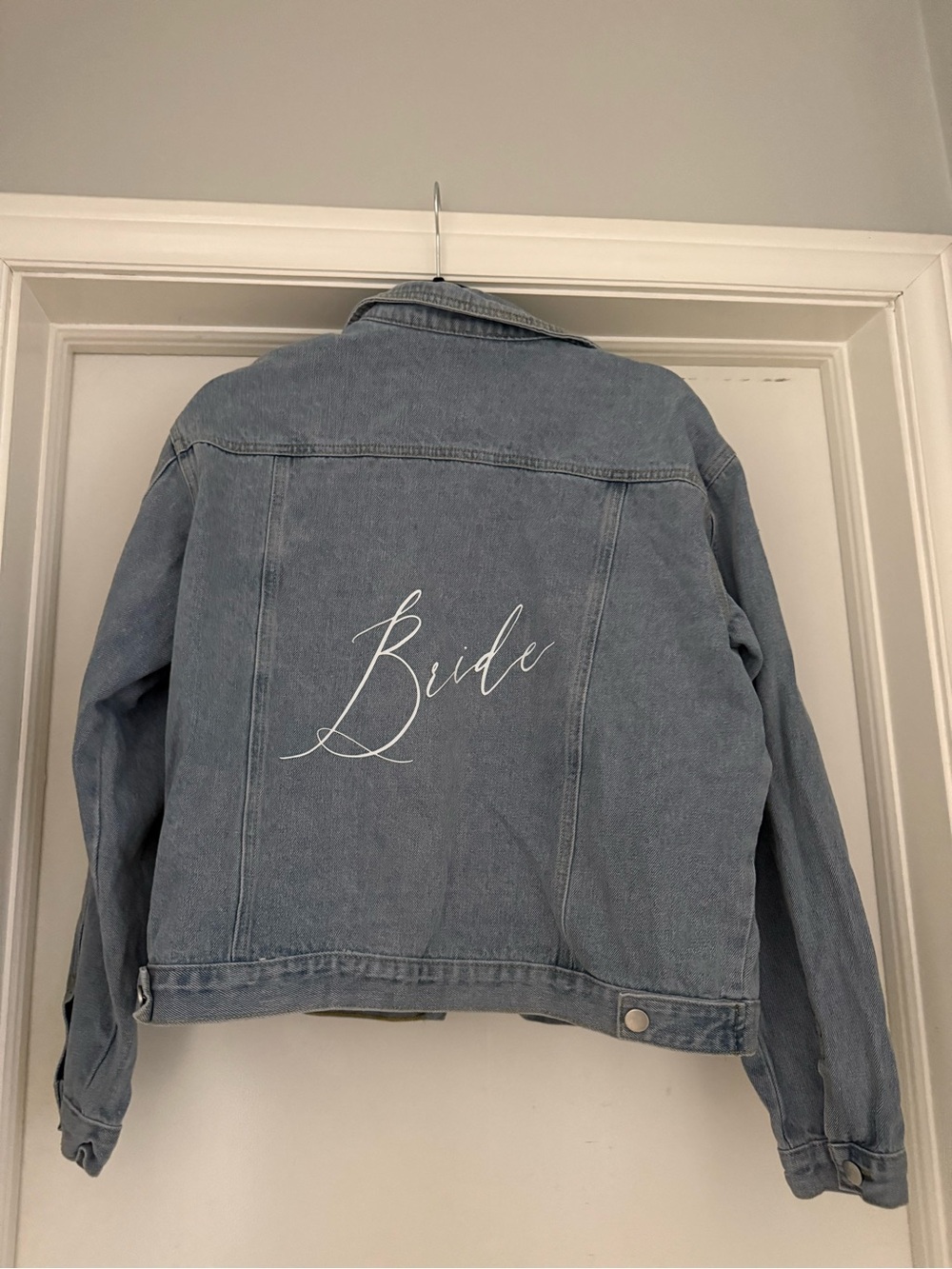 Light Wash Denim Jacket with 'Bride' Script